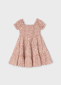 girl's dress with shirred bodice in quartz pink print available to buy on kidstuff.ie