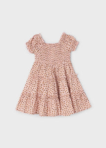 girl's dress with shirred bodice in quartz pink print available to buy on kidstuff.ie