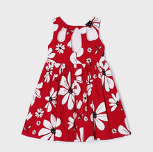 Load image into Gallery viewer, red girls dress with flower print. Girl&#39;s party dress, mayoral 3917 dress.Daisy print dress on kidstuff.ie back view
