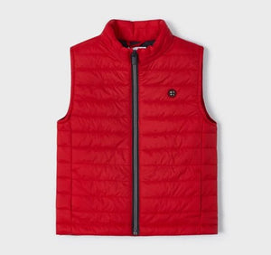 Red bodywarmer for a child. Gilet by Mayoral 3350. Red gilet available on kidstuff.ie