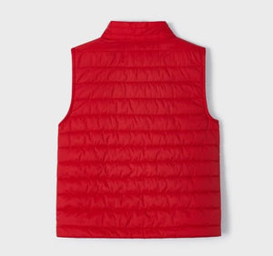 Red bodywarmer for a child. Gilet by Mayoral 3350. Red gilet available on kidstuff.ie. Back view