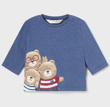 Load image into Gallery viewer, Baby boy two piece with teddy -bear -print top in blue and red jog bottoms. Mayoral baby boy set available on kidstuff,ie top
