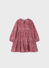Load image into Gallery viewer, Girl&#39;s long sleeved, pink printed dress with smocking detail. mayoral 4970 Dress available on kidstuff.ie Back view
