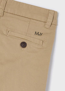 Boy's slim fit chino trousers in camel beige. Mayoral 512 boys trousers in camel